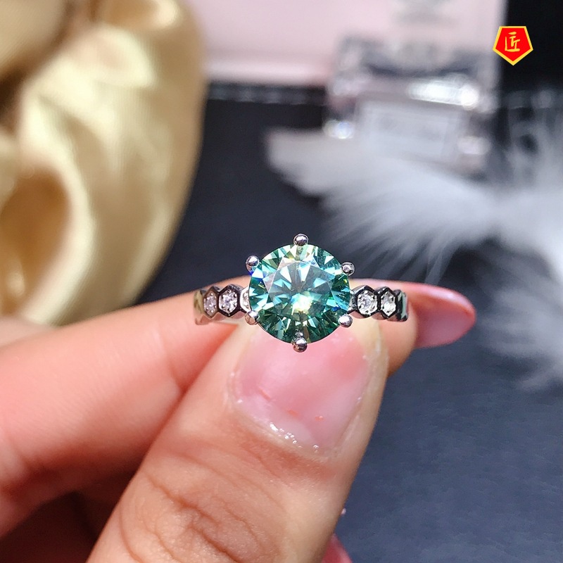 [Ready Stock]Simple Classic Green Moissanite Ring