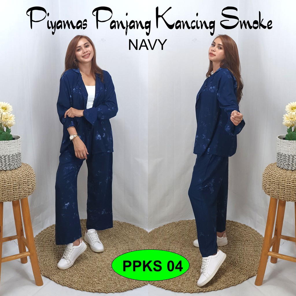 Piyama Lengan Panjang Motif Smoke Bahan Rayon Premium Untuk Remaja dan Dewasa Paling Murah