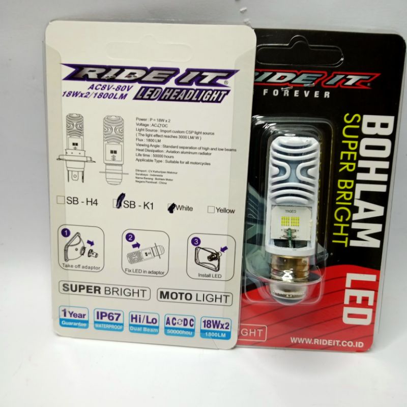 LAMPU LED H6 YG RIDE IT 18 W x2 SUPER BRIGHT