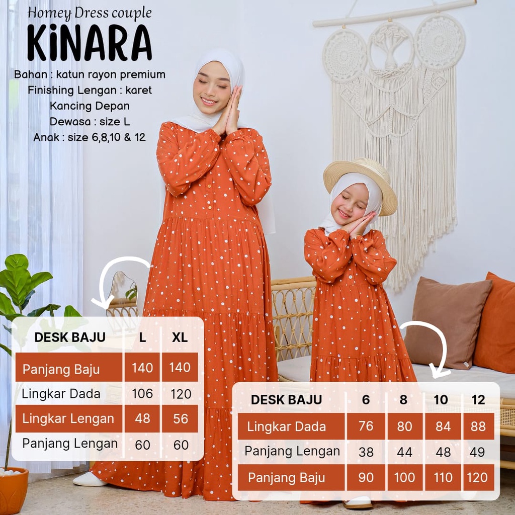 TERLARISS!! Gamis Dewasa Jumbo/Homey Dress KINARA/Gamis Couple Ibu &amp; Anak/Gamis Rayon/Dress Rayon/Bahan Katun Rayon Premium