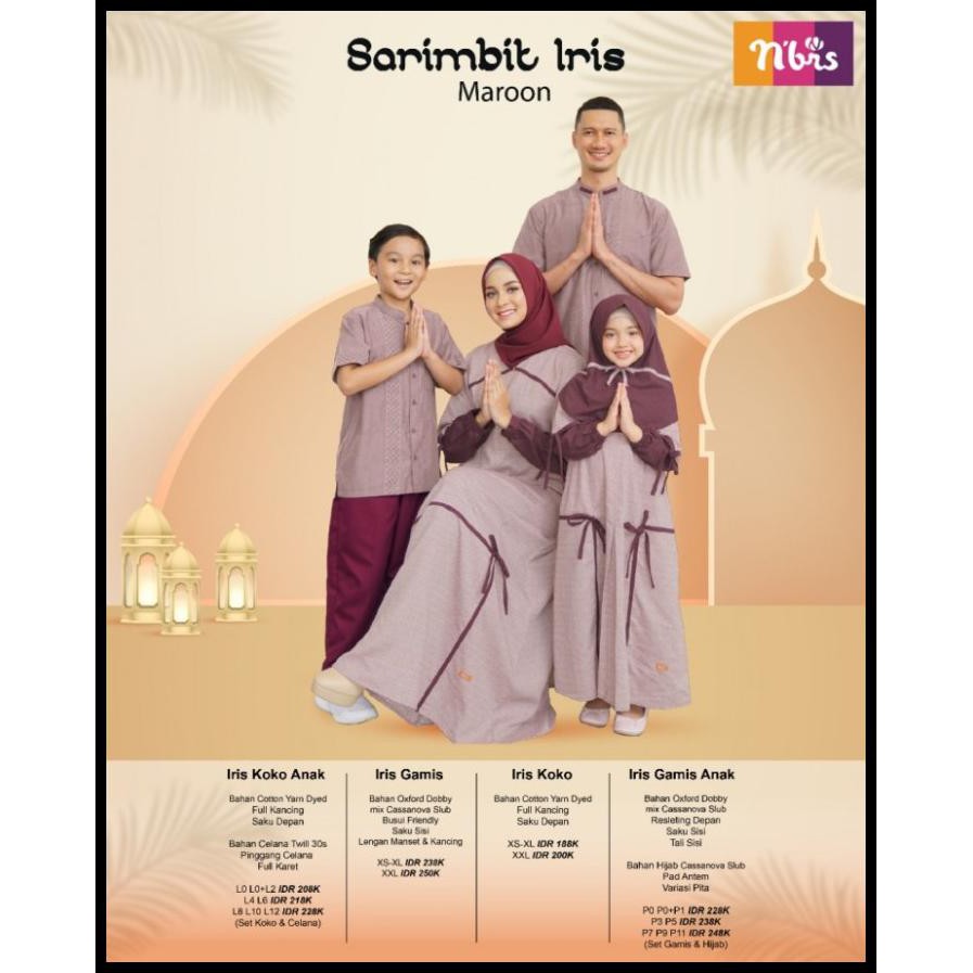 New Sarimbit Family Nibras Iris Marun Baju Muslim Couple Keluarga - Gamis Xs-Xl