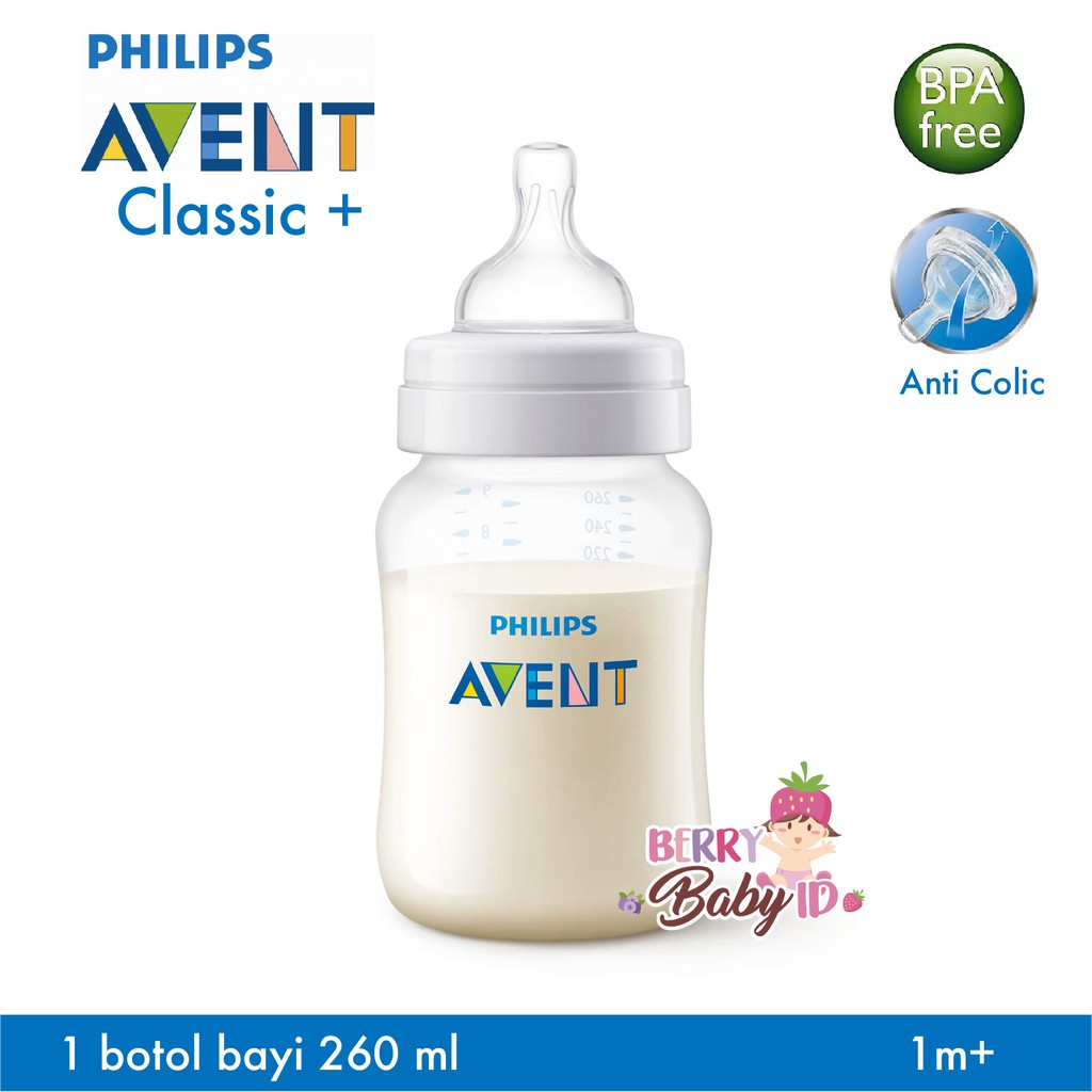 Philips Avent Classic Botol Susu Bayi Single Pack 125ml 260ml 0m+ 1m+ Berry Mart