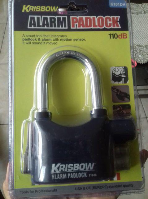 Gembok Anti Maling Alarm Krisbow Original Padlock Sensor Getar 110db Kunci Rumah Pagar Tahan Air Ori