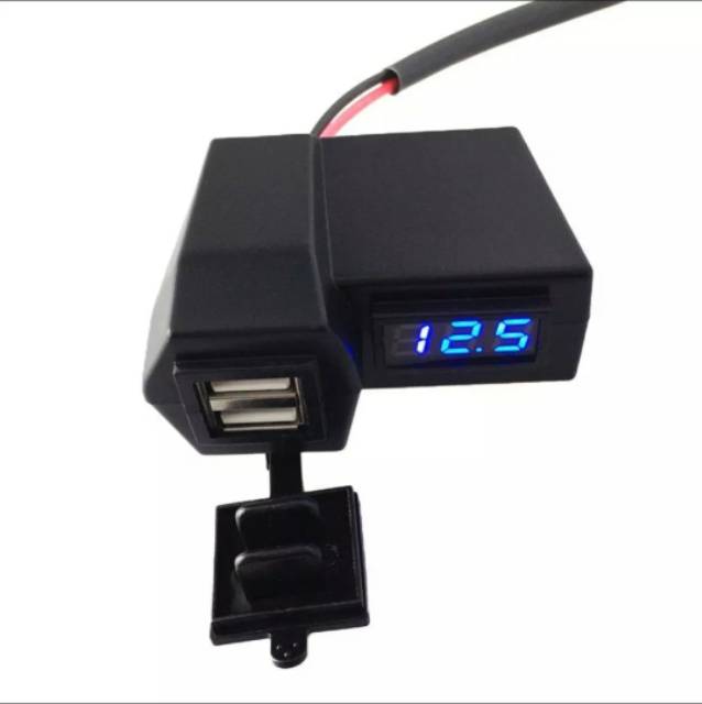 Casan Hp Di Stang Motor Universal Dual USB Charger Plus Voltmeter