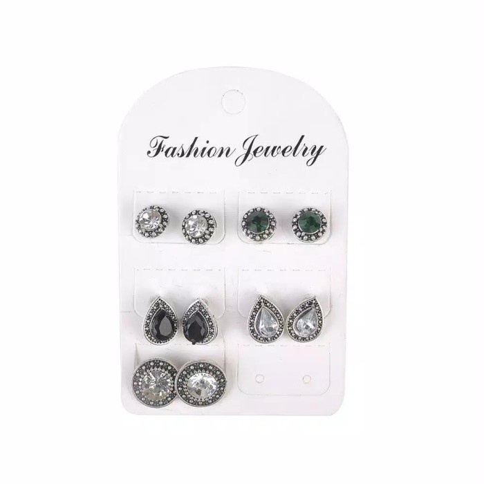 Anting Wanita Cantik Model Water Drop Kristal 1 Set isi 5 pasang