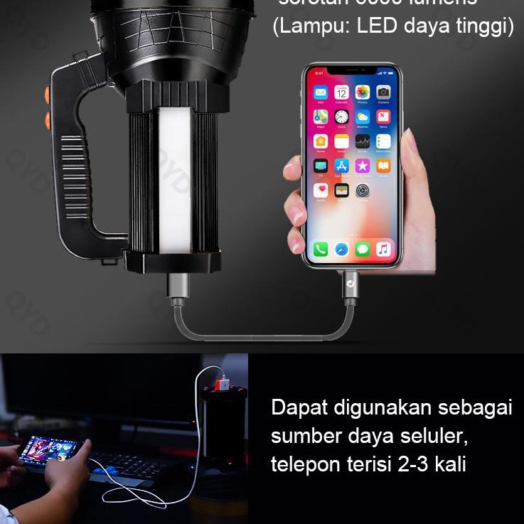 QYD Senter LED Super Terang jumbo Multifungsi 45W IPX4 Tahan air Waterproof Power Bank lampu 6000 lu