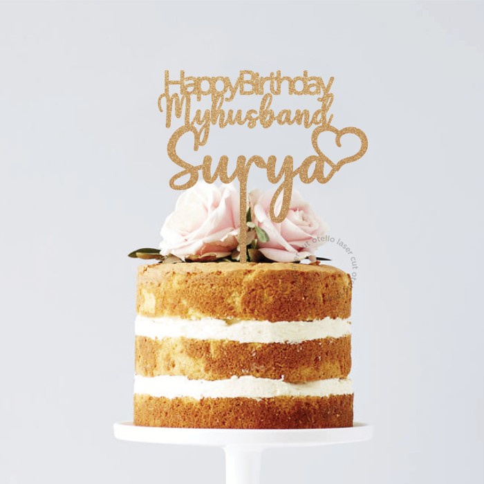 Cake Topper Custom Husband Happy Birthday Custom Nama Hiasan Kue Ultah