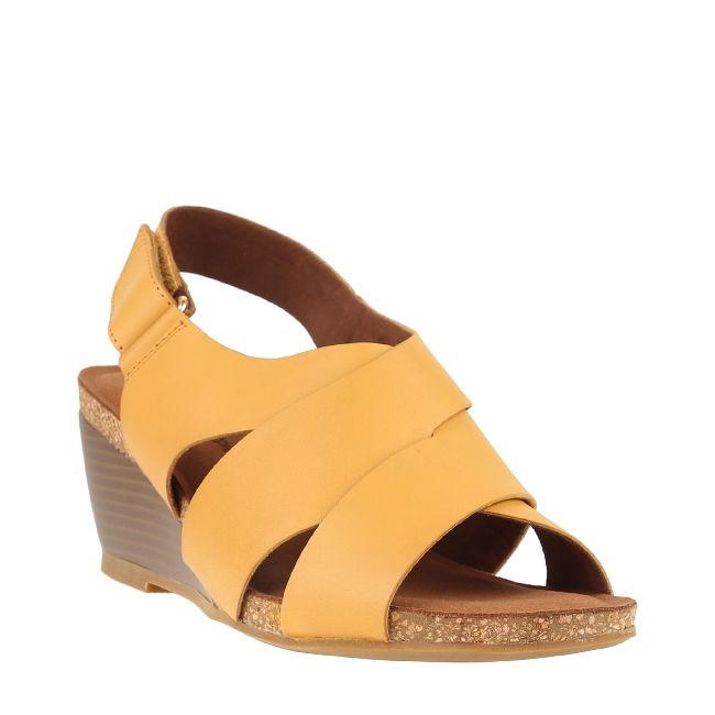 SANDAL WEDGES KULIT HUSH PUPPIES WANITA ORIGINAL SLINGBACK KUNING HW36