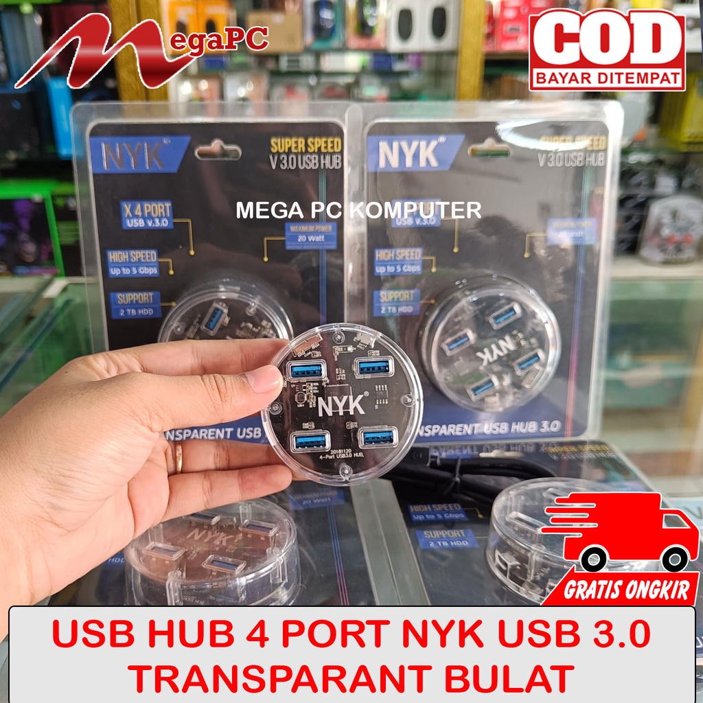 USB HUB 4 PORT NYK USB 3.0 BULAT TRANSPARANT