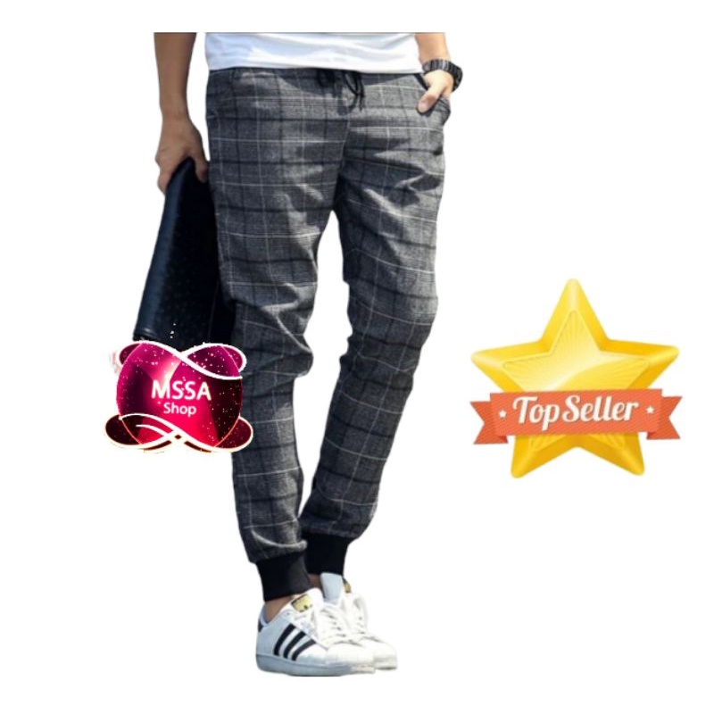 Celana panjang tartan pria original Kotak-Kotak Cowok Premium Mssa Size 28-40