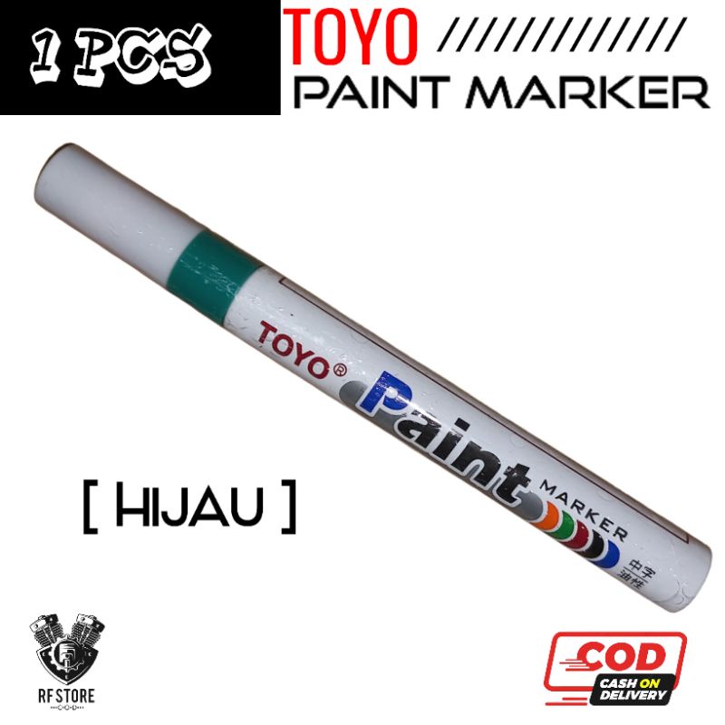 

Spidol permanen Toyo paint marker/ warna hijau/ 1 pcs/ Spidol serbaguna/ spidol ban/ RF Store