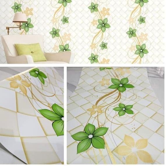 Wallpaper Dinding Bunga Hijau Gold Kotak