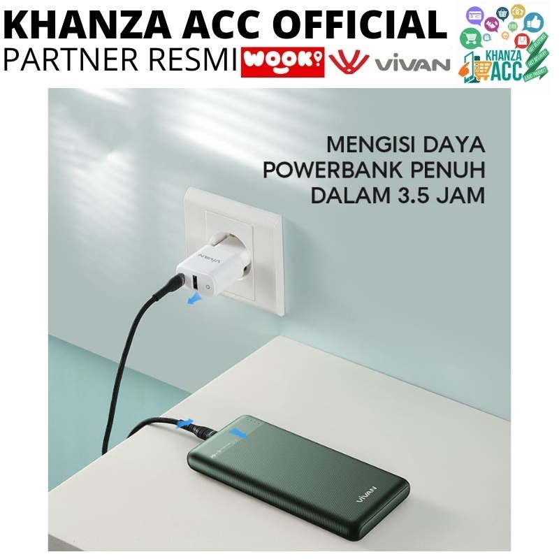 KHANZAACC VIVAN VPB-M10 PowerBank 10000mah 18W 3 Output Dual Input Port Type C &amp; Micro USB