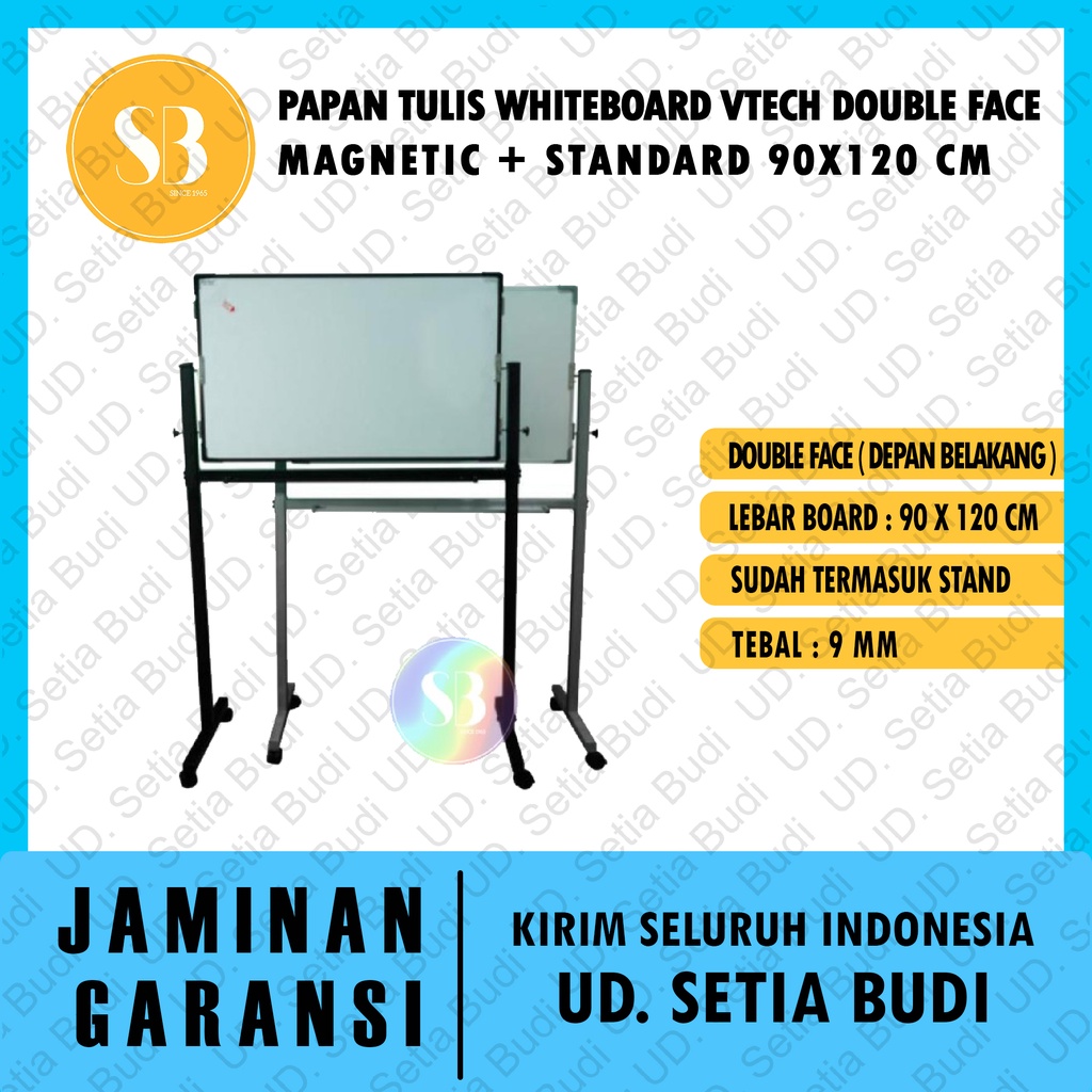 Papan Tulis Whiteboard Vtech Double Face Magnetic + Standard 90x120 CM