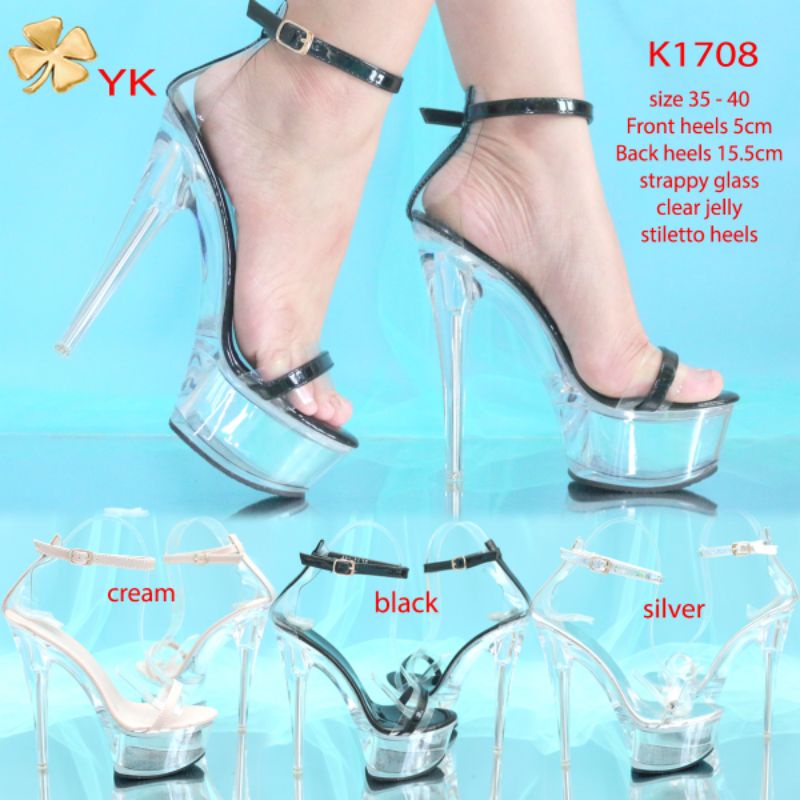 YKshoes 1708 strappy tinggi 16cm shoes  sepatu wanita hak tali jelly transpalant kaca  1172