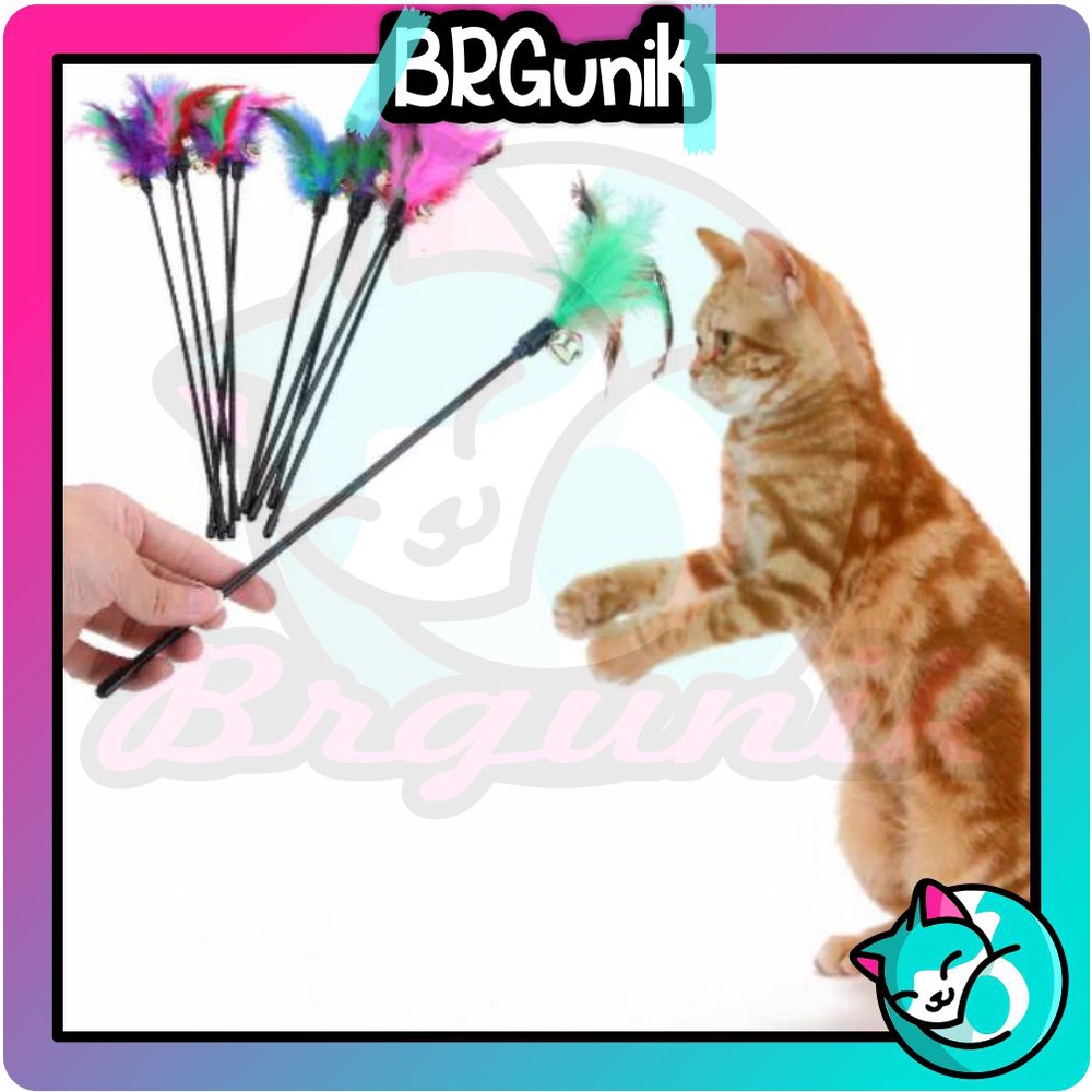 BRGUNIK Mainan Kucing Cat Teaser Cat Toys Stick Mainan Kucing bulu Lonceng Krincing R538