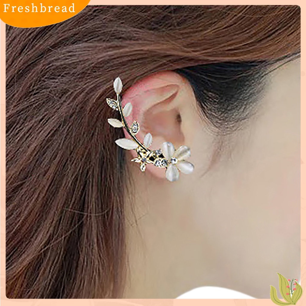 【Fresh】2 Pcs Women Crystal Rhinestone Flower Cuff Ear Bone Clips Non-piercing Earrings