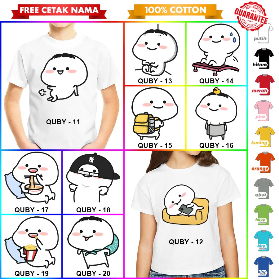 [FREE NAMA!!] Baju Kaos COUPLE  ANAK DAN DEWASA QUBY PENTOL BANYAK MOTIF