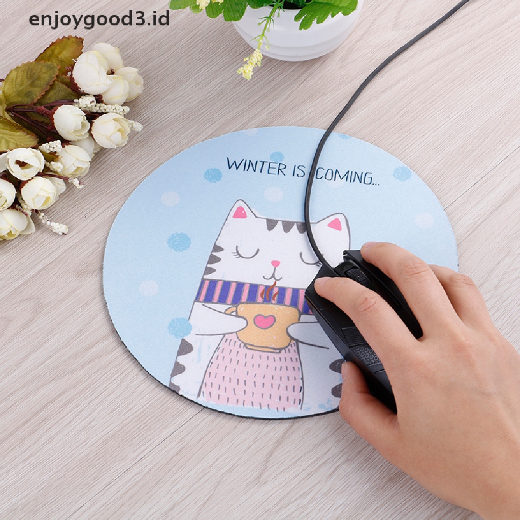 1pc Mouse Pad Bentuk Bulat Bahan Karet Untuk Meja Komputer