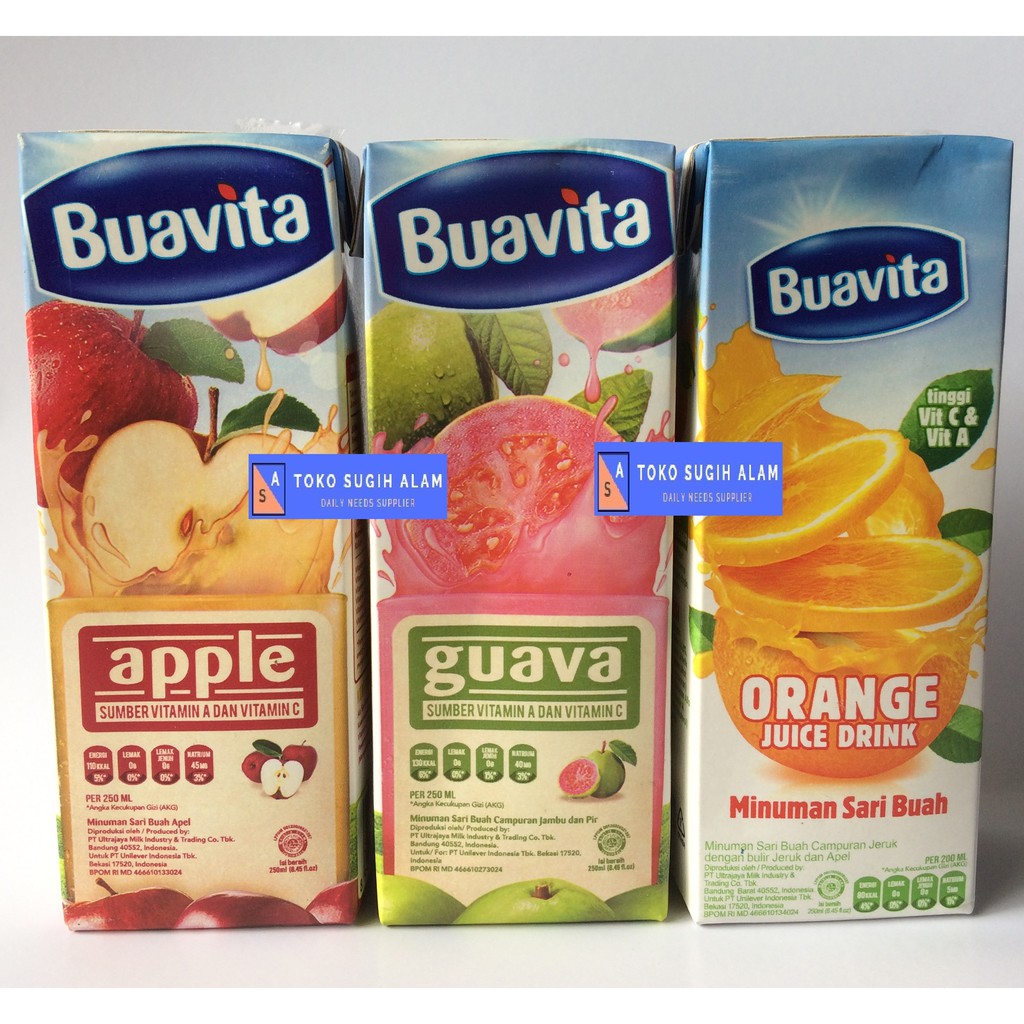 

BUAVITA APPLE, MANGO, GUAVA, ORANGE, LECI 250ML MINUMAN