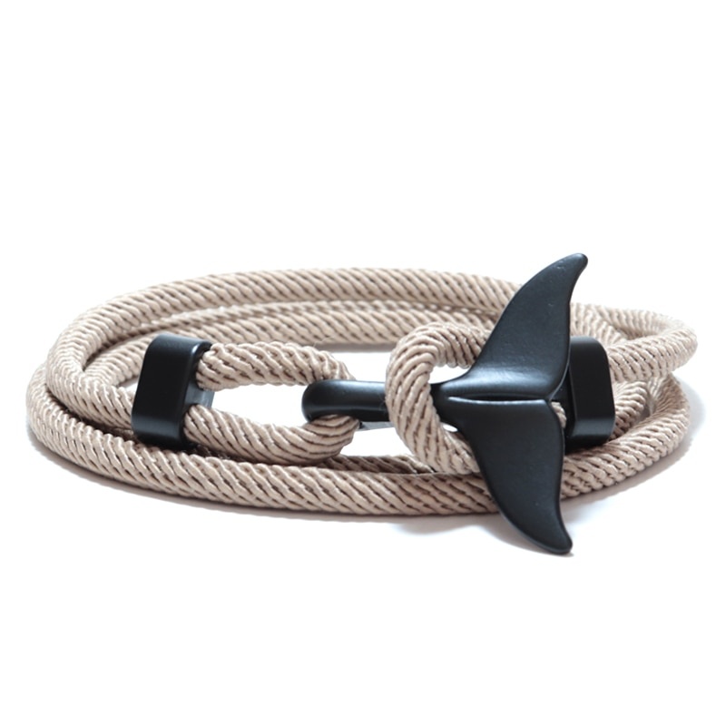 WHALE CHARMS Gelang Tali Kepang Handmade Adjustable Gaya Viking Dengan Charm Ekor Ikan Paus Untuk Pria