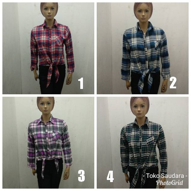 Kemeja flannel ikat wanita lengan panjang