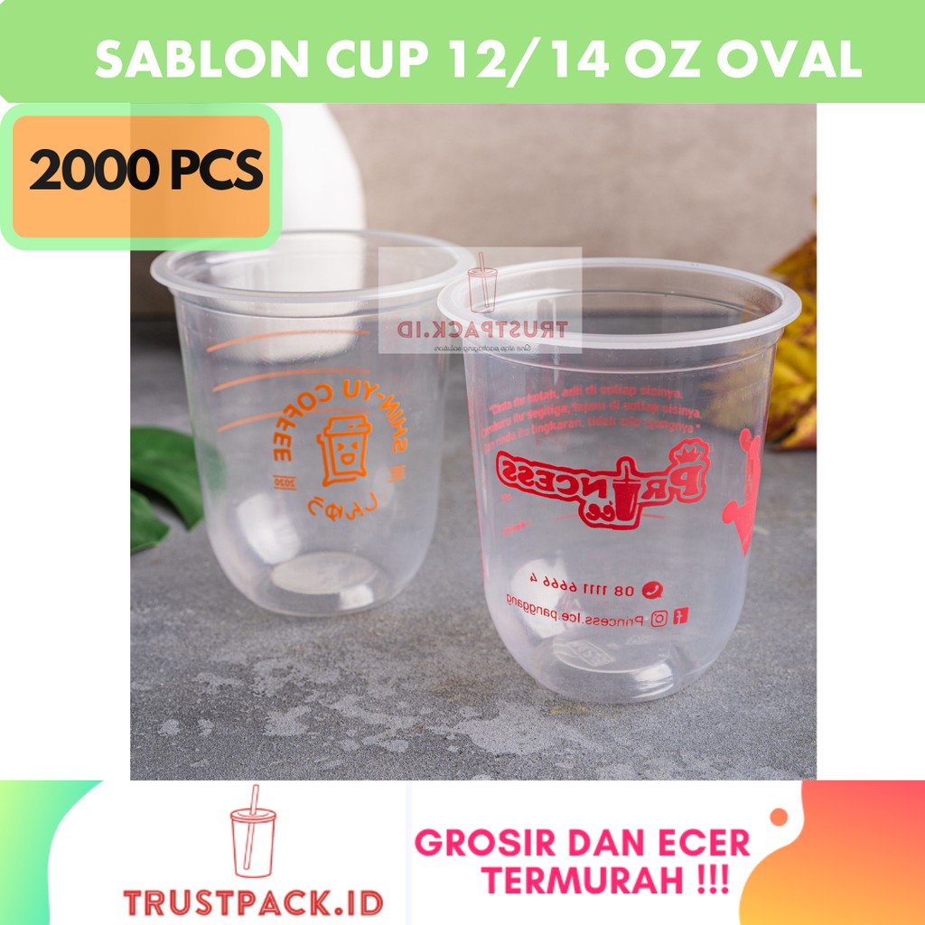 SABLON GELAS PLASTIK CUP OVAL 12/14 oz 7gr - 2000 PCS