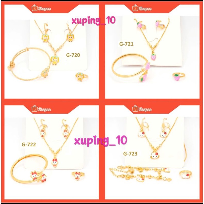 Set Perhiasan Anak Kalung,Gelang,Anting,Dan Cincin Lapis Emas 24K