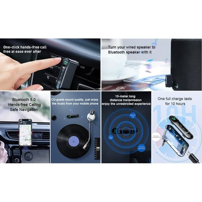 BASEUS Car Bluetooth Adapter Receiver AUX 3.5mm Wireless Audio 5.0