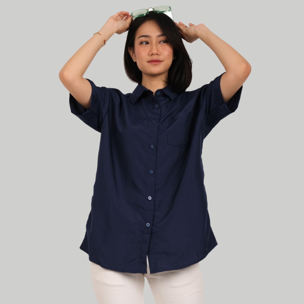 Monellina 06247 Kemeja Wanita Lengan Pendek Polos-2