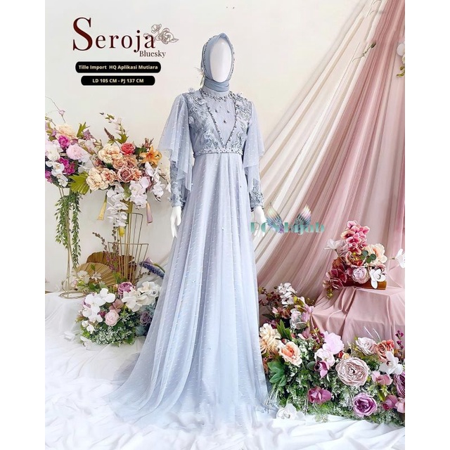 Seroja Dress Gamis Nauren brukat tutu aplikasi mutiara bunga maxy seroja maxi gamis brukat motif bunga gamis kondangan cantik seragamm pernikahan outfit bridesmaid gamis muslimah dress muslim gaun pesta mewah wedding dress gamis lebaran anak perempuan