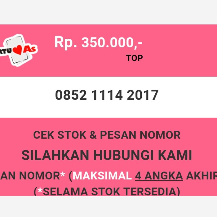 Nomor cantik Telkomsel AS murah tahun lahir 2017 simpati as T2888-350