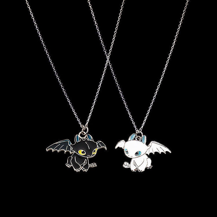 Black and White Dragon Couple Necklace for Men and Women Cartoon Buddy Pendant