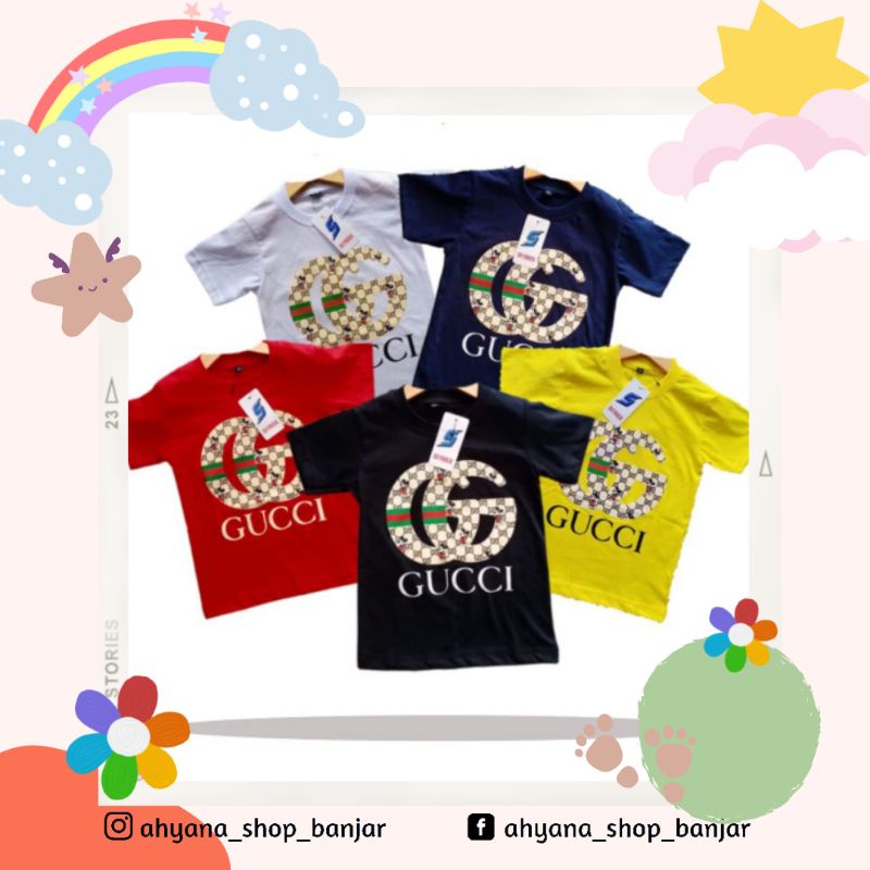 Pakaian Baju Kaos Bayi Anak Laki Laki / Perempuan Motif Gucci Murah Usia 2 Tahun / 3 Tahun / 4 Tahun