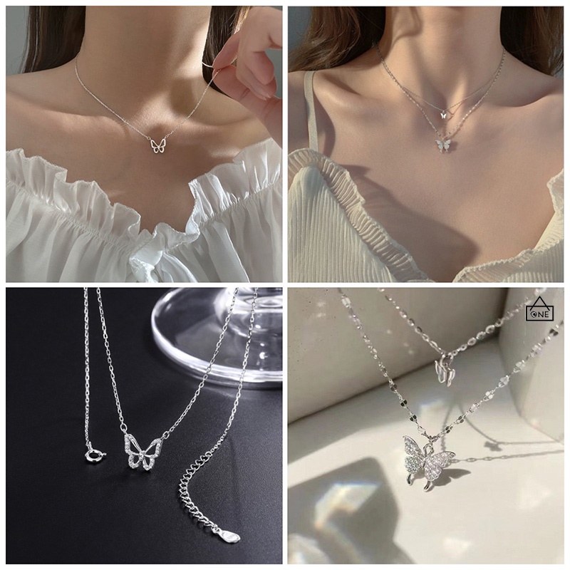 COD❤️ Kalung Rantai Wanita Desain Kupu-Kupu Fashion Korea Hollow Hias Berlian-A.one