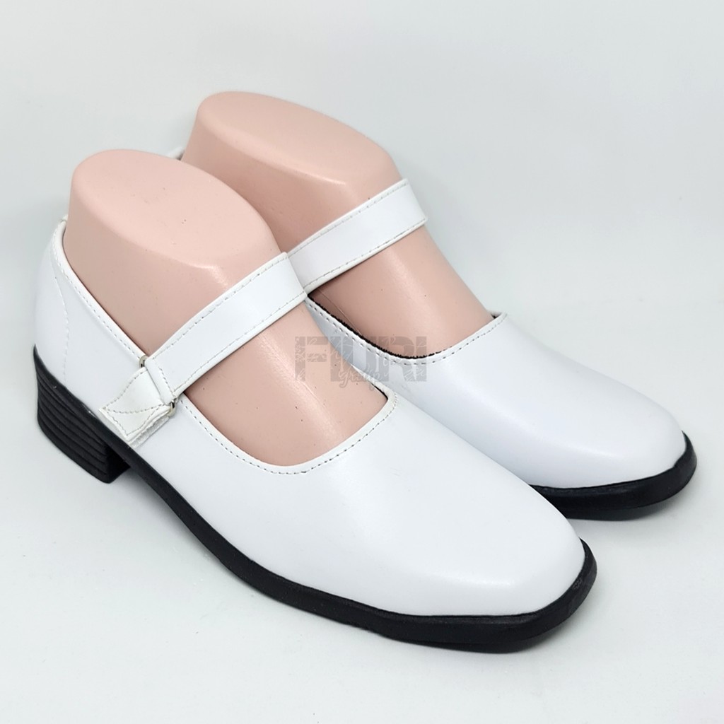 FIURI - SEPATU PANTOFEL WANITA PUTIH 36-43 BERTALI SLIP ON HAK 3CM - SEPATU SEKOLAH PERAWAT SUSTER BIDAN PASKIB HAK TAHU 3 CM UPACARA PASKIBRA - SEPATU FORMAL PEREMPUAN SD SMP SMA PELATIHAN OSPEK KERJA KANTOR RESMI KULIT IMITASI MURAH PROMO DISKON