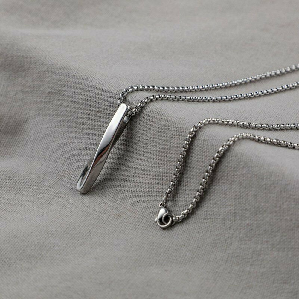 【COD Tangding】Fashion Men Women Punk Spiral Rectangle Pendant Necklace Steel Chain Gold Silver Black Jewelry Gifts