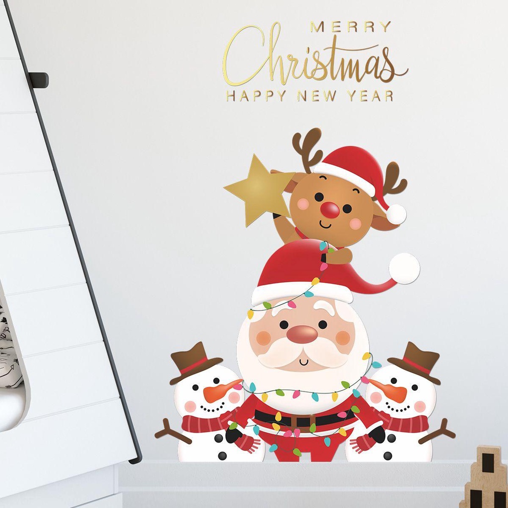 R-bunga Stiker Dinding Dekorasi Rumah Kartun Santa Claus Snowman Xmas Poster Pintu