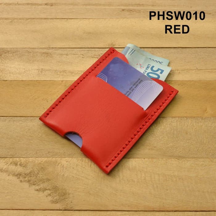 dompet kartu simpel kulit asli - slim wallet - dompet minimalis merah