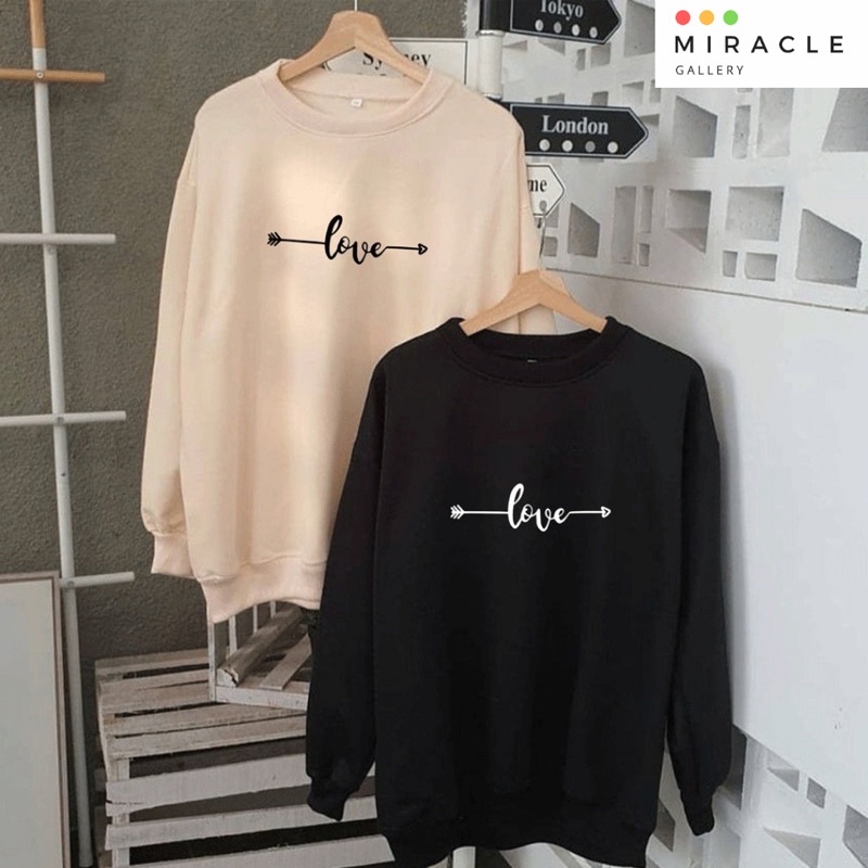 Sweater Oblong Crewneck Couple / Baju Pasangan PANAH LOVE Bahan Fleece Premium