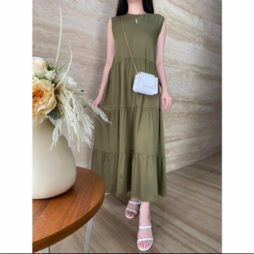 INNER DRESS BUSUI LONG DRESS TANPA LENGAN BAHAN RAYON PREMIUM SHAKILA MAXI DRESS FLARE WANITA KEKINIAN MURAH BUSUI PANJANG VIRAL