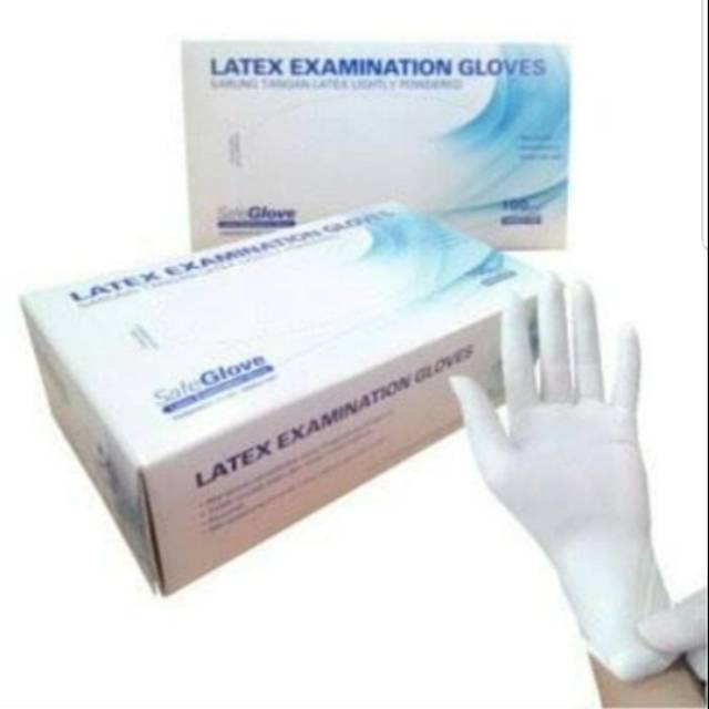 Safeglove putih HARGA BOX isi 100 hand gloves sarung tangan latex karet putih safe glove powdered