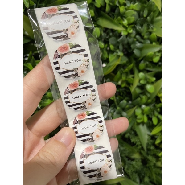 (50pcs) Stiker Thank You Bulat size 2,5cm / Thank You stickers Olshop etc-Black strip 50pcs