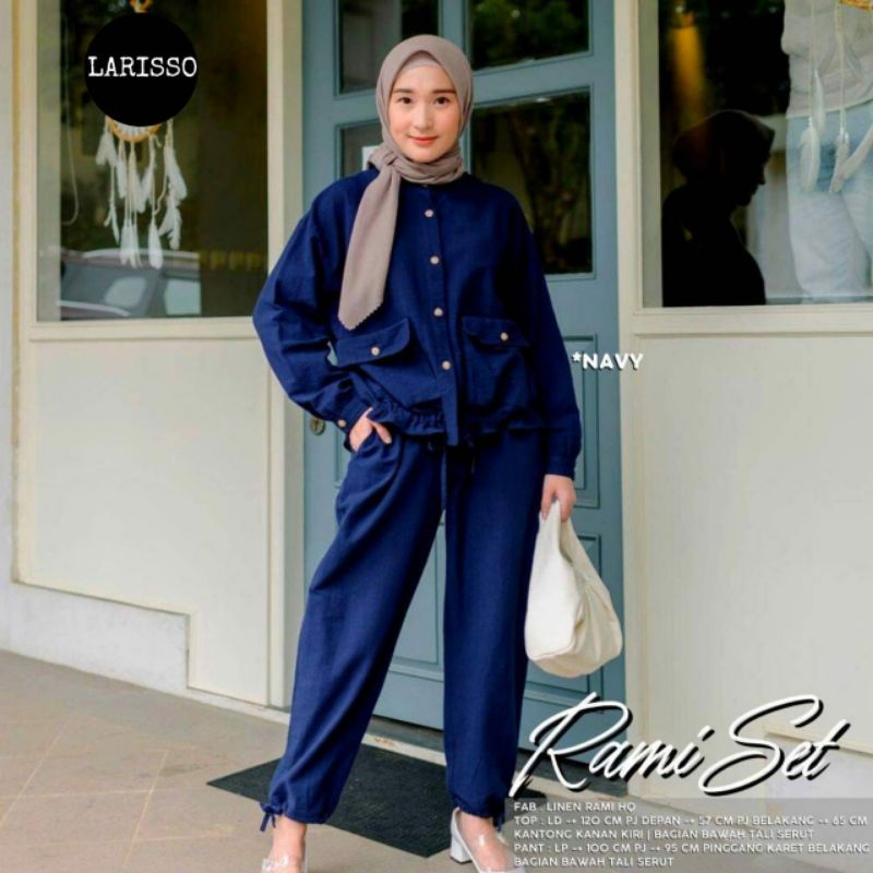 Rami set setelan katun linen atasan LD 120 xxl jumbo celana normal