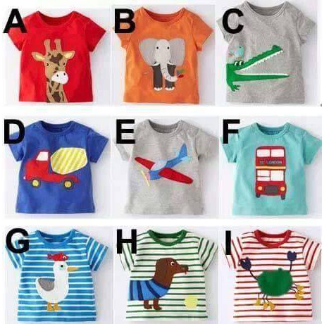 Kaos Anak Cowok Cewek Impor motif Plane, Elephant, Crocodile ukuran 1-5tahun