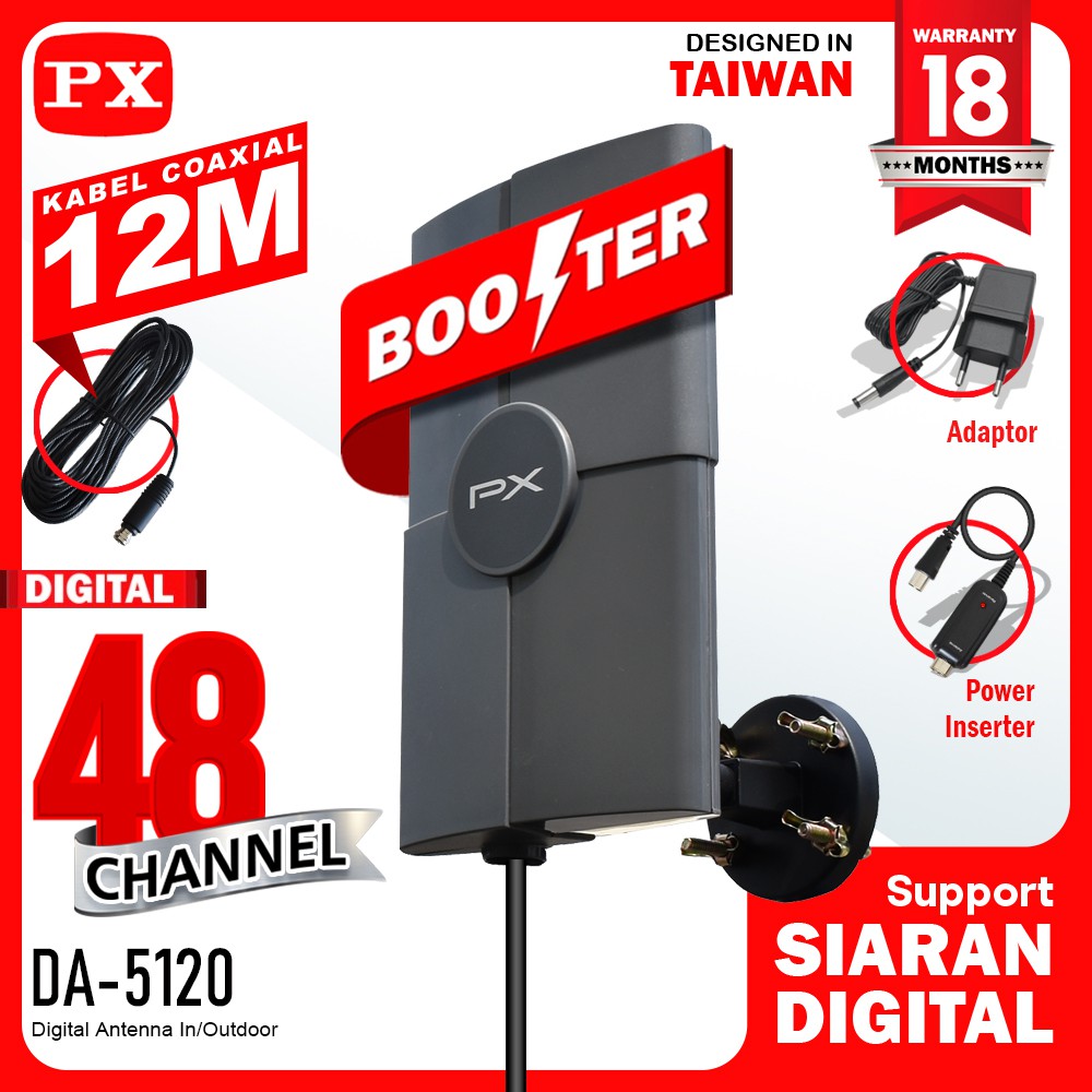 Antena TV In/Outdoor PX DA-5120 Digital TV dengan Booster dan Power Inserter