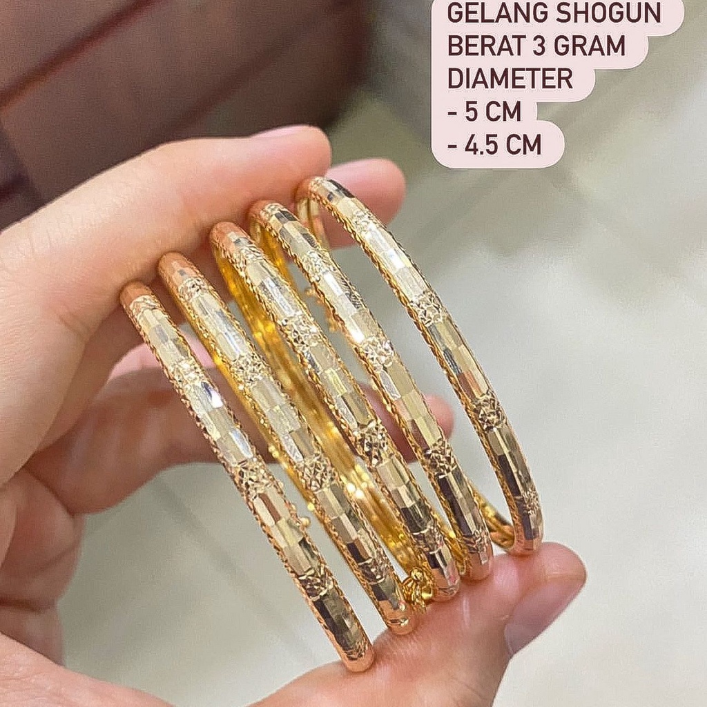 Gelang shogun anak dan dewasa emas asli kadar 700 70 16k bangkok keroncong ukir kilat lebar tangan r