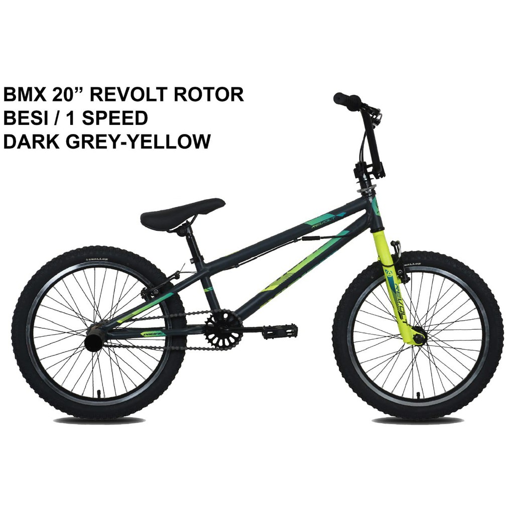 SEPEDA BMX PACIFIC -Revolt Rotor Besi 20 inch 1 Speed: warna -> DARK GREY-YELLOW