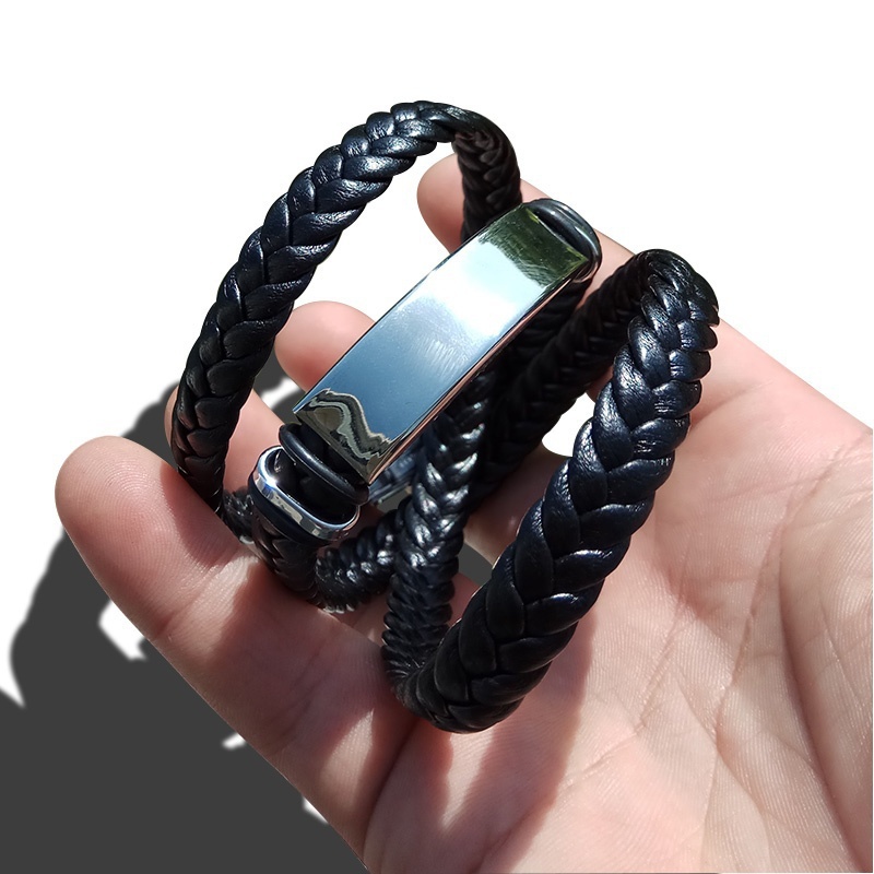 Gelang Multilayer Bahan Kulit Gaya Retro Hip-hop Untuk Pria