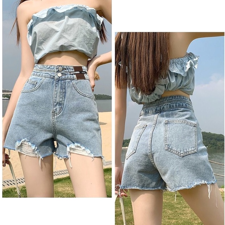 2023 terbaru Celana pendek wanita korean style celana hot pants wanita jumbo kulot jeans high waist hitam/biru/putih button2 kekinian denim